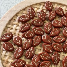12x7mm Czech Leaf Beads - Auburn w-Gold Inlay - Pack of 10
