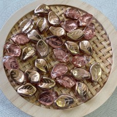 14x9mm Czech Top-Drilled Glass Leaves - Rosaline-Bronze - Pack of 10