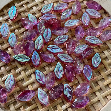 10x6mm Two Tone Rose AB Leaf Beads - Pack of 10 10x6mm Two Tone Rose AB Leaf Beads - Pack of 10