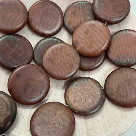 20mm Czech Medallion Beads - Chestnut Coral-Picasso - Pack of 12