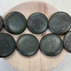 28mm Czech Round Medallion Beads - Jet Matte Picasso - Pack of 2