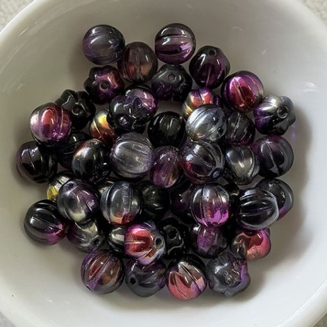 8mm Marea Purple/Jet Czech Melon Beads - Pack of 12