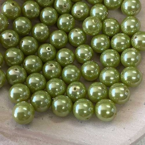 8mm Czech Round Pearl Coat Glass Beads - Olive - Pack of 20 8mm Czech Round Pearl Coat Glass Beads - Olive - Pack of 20