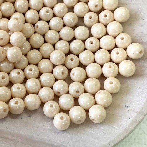 6mm Czech Round Glass Druk Beads - Opaque Luster Champagne - Pack of 20