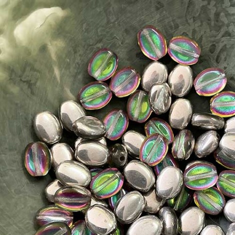 9x7mm Vitrail Silver Flat Oval Beads - Pack of 20