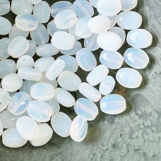 8x6mm Czech Flat Oval Beads - Milky White - Pack of 20