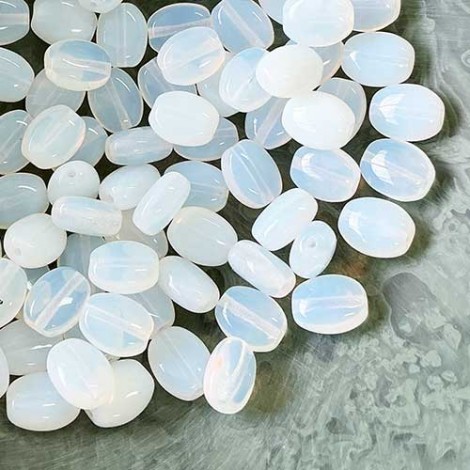 8x6mm Czech Flat Oval Beads - Milky White - Pack of 20