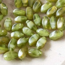 9x6mm Olive Beige Gold Luster Twist Glass Oval Beads - Pack of 20