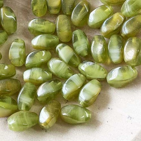 9x6mm Olive Beige Gold Luster Twist Glass Oval Beads - Pack of 20