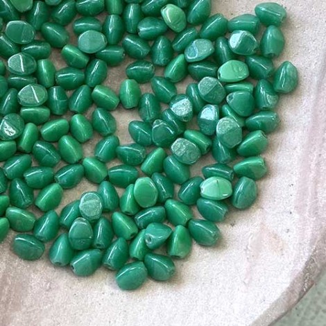 5x3mm Czech Pinch Beads - Opaque Green - Pack of 50
