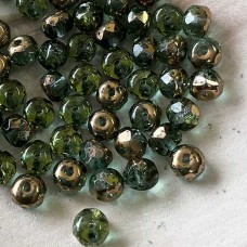 6x4mm Czech Firepolish Glass Rondelles - Aqua-Bronze Lustre - Pack of 20