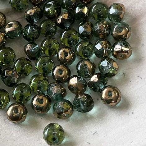 6x4mm Czech Firepolish Glass Rondelles - Aqua-Bronze Lustre - Pack of 20 6x4mm Czech Firepolish Glass Rondelles - Aqua-Bronze Lustre - Pack of 20