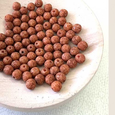 6mm Czech Round Beads - Pink Coral - Stone Picasso - Pack of 20