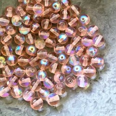 6mm Pink AB Czech Round Glass Druk Beads - Pack of 20