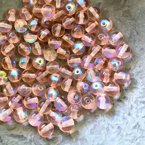 6mm Pink AB Czech Round Glass Druk Beads - Pack of 20