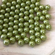6mm Czech Round Pearl Coat Glass Beads - Olive - Pack of 25