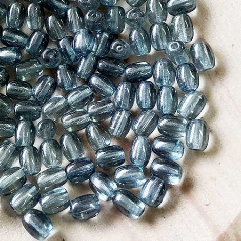6x4mm Transparent Blue Luster Czech Rice Beads - Pack of 20