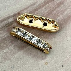 21x6mm Gold Plated Czech Rhinestone 2-Hole Bridge Spacer - Pack of 2