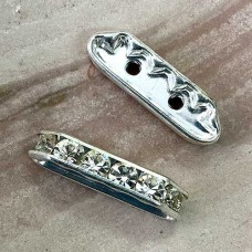 21x6mm Silver Plated Czech Rhinestone 2-Hole Bridge Spacer - Pack of 2
