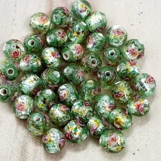 6mm Lt Green Silver Czech Lampwork Foil-Lined Flower Beads - Pack of 2