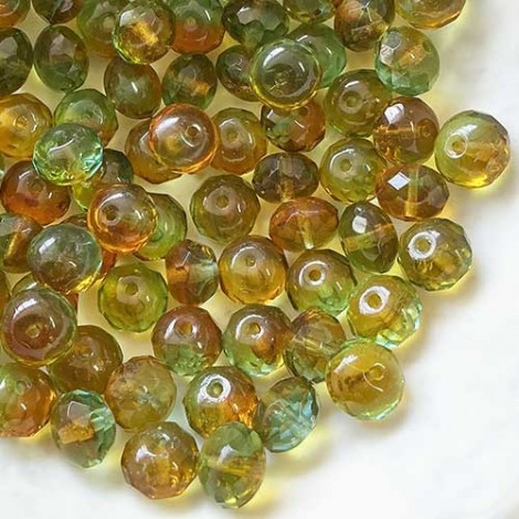 6x9mm Czech Firepolish Rondelles - Topaz & Aqua - Pack of 10