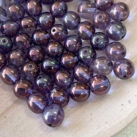 8mm Czech Round Beads - Transparent Amethyst Luster - Pack of 20