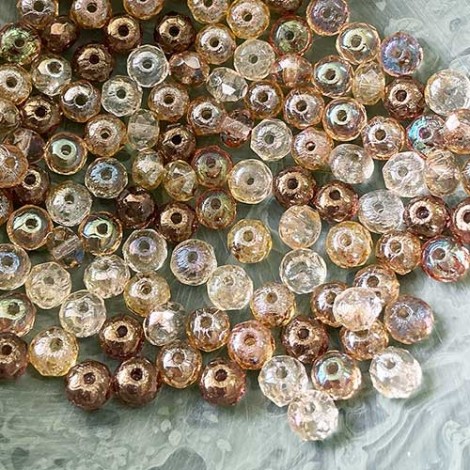 3x5mm Taupe Lumi Czech Firepolish Rondelle Mix - Pack of 20
