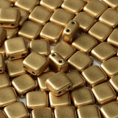 6mm Czechmates 2-Hole Tiles - Aztec Gold