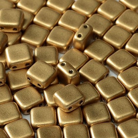 6mm Czechmates 2-Hole Tiles - Aztec Gold - Pack of 20