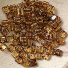 6mm Czechmates 2-Hole Tiles - Picasso Crystal - Pack of 20