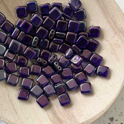 6mm CzechMates 2-Hole Tile Beads - Cobalt Vega - Pack of 10