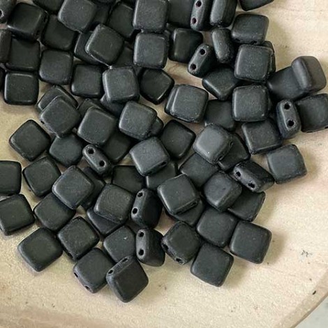 6mm Czechmates Two Hole Tile Beads - Matte Jet - Pack of 20