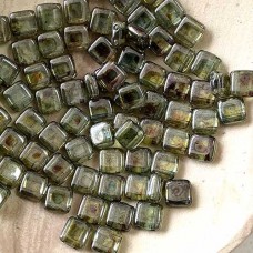 6mm Czechmates 2-Hole Tiles - Luster Transp Green - Pack of 20
