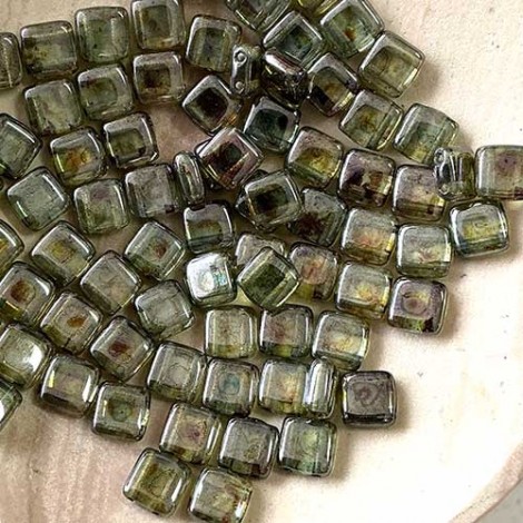 6mm Czechmates 2-Hole Tiles - Luster Transp Green - Pack of 20