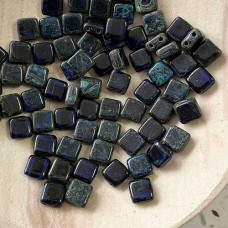 6mm Czechmates 2-Hole Tiles - Picasso Cobalt - Pack of 20