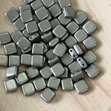6mm Czechmates 2-Hole Tile Beads - Pearl Coat Silver - Pack of 20