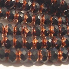 3x5mm Czech Glass Jet-Copper Thru Cut Firepolish Rondelles - Pack of 20