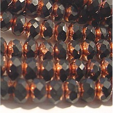 3x5mm Czech Glass Jet-Copper Thru Cut Firepolish Rondelles - Pack of 20