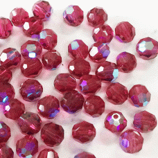 6mm Fuchsia AB Czech Multi-Cut Round Beads