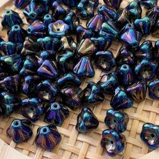 8x6mm Czech Bell Flower Cups - Blue Iris - Pack of 20