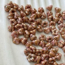 4x6mm Czech Baby Bell Flowers - Luster-Opaque Rose/Gold - Pack of 20