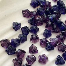 8x6mm Tanzanite Czech Bell Flowers - Pack of 20