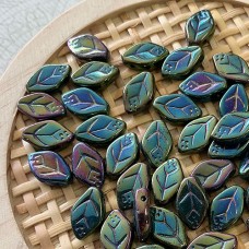 12x7mm Iris Blue Top Drilled Leaf Beads - Pack of 10