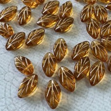 11x7mm Glass Leaves - Honey - Gold - Pack of 9