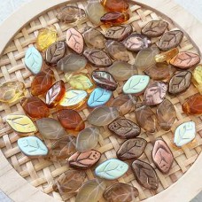 12x7mm Czech Leaf Bead Mix - Wheatberry - Pack of 10