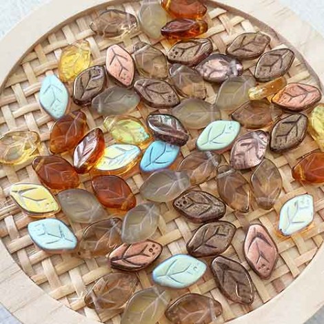 12x7mm Czech Leaf Bead Mix - Wheatberry - Pack of 10