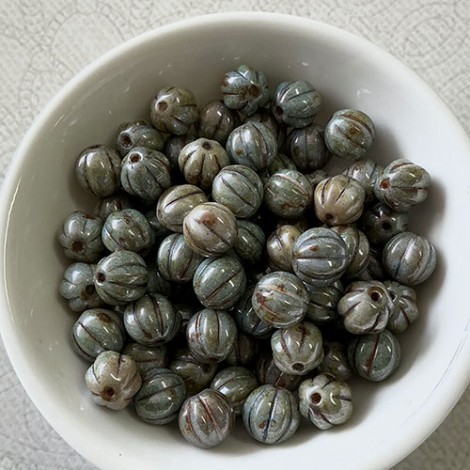 8mm Melon Beads - Lustre Opaque Green - Pack of 10 8mm Melon Beads - Lustre Opaque Green - Pack of 10