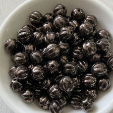 8mm Czech Jet-Marbled Dark Bronze Melon Beads - Pack of 10