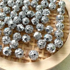 8mm Czech Rosebud Beads - Metallic Silver  - Pack of 10