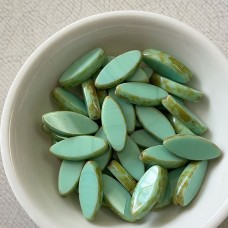 18x7mm Czech Tablecut Spindle Beads - Opaque Sea Green with Picasso Finish - Pack of 2